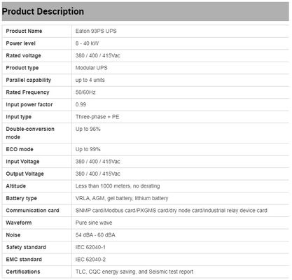 Eaton module UPS 93PS series 8-30 kW 10 kva ups15kVA 20KVA 60KVA 12v 24v battery 3 phase to replace 9355 series ups power supply
