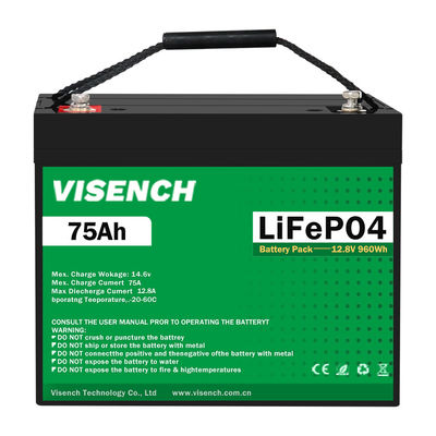 Visench 5000 Deep Cycle 12V 75Ah Lithium Iron Phosphate Battery Lifepo4 Battery For Campers Rv Solar Energy System