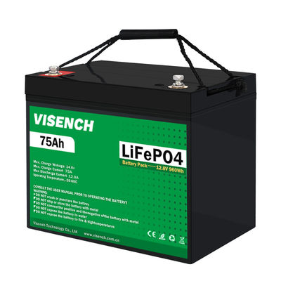 Visench 5000 Deep Cycle 12V 75Ah Lithium Iron Phosphate Battery Lifepo4 Battery For Campers Rv Solar Energy System