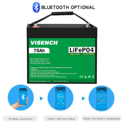Visench 5000 Deep Cycle 12V 75Ah Lithium Iron Phosphate Battery Lifepo4 Battery For Campers Rv Solar Energy System