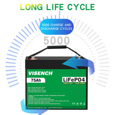 Visench 5000 Deep Cycle 12V 75Ah Lithium Iron Phosphate Battery Lifepo4 Battery For Campers Rv Solar Energy System