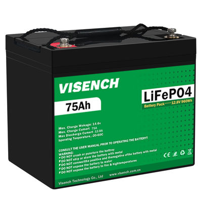 Visench 5000 Deep Cycle 12V 75Ah Lithium Iron Phosphate Battery Lifepo4 Battery For Campers Rv Solar Energy System