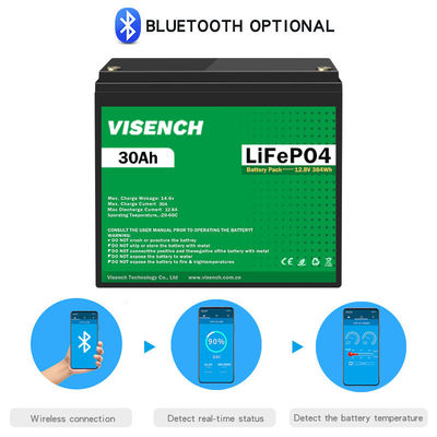 Visench 12V 30Ah Lithium Ion Iron Phosphate Battery Rechargeable 12.8V Lifepo4 Battery Pack