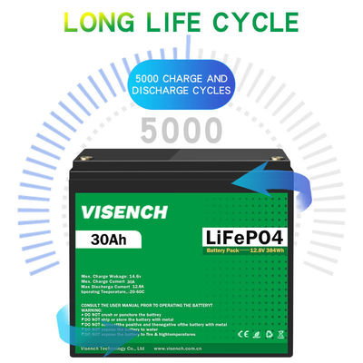 Visench 12V 30Ah Lithium Ion Iron Phosphate Battery Rechargeable 12.8V Lifepo4 Battery Pack