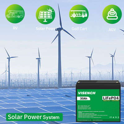 Visench 12V 30Ah Lithium Ion Iron Phosphate Battery Rechargeable 12.8V Lifepo4 Battery Pack