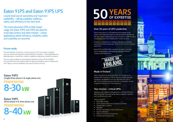 Eaton 93PS Series 3000kVA 3-Phase On-line UPS 25kVA 30kVA 600-1200kVA Battery Type AGM