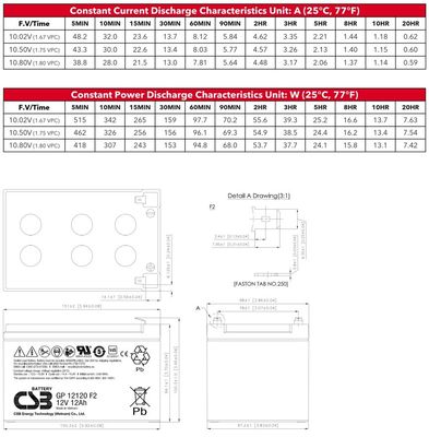 CSB Battery GP12120 12V 12Ah High Performance Rechargeable Maintenance-Free AGM Battery