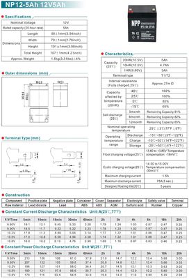 NPP NP12-5Ah Best Energy Storage Maintenance Free Rechargeable Sealed Lead Acid 12V 5Ah Battery
