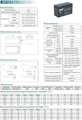 NPP NP12-7Ah Rechargeable Sealed Lead Acid 12V 7Ah Battery