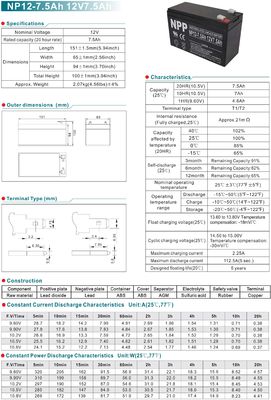 NPP NP12-7.5Ah Best Energy Storage Maintenance Free Rechargeable Sealed Lead Acid 12V 7.5Ah Battery