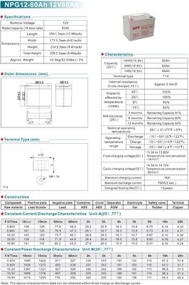 NPP NPG12-80Ah 12V 80Ah Rechargeable Gel Battery for Solar Power System