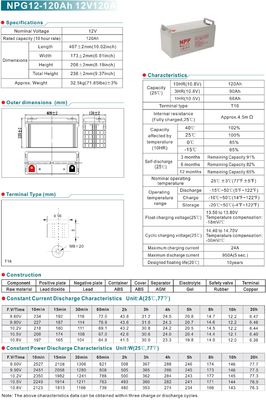 NPP NPG12-120Ah AGM Deep Cycle Gel Battery 24A Charging Ratio Safe and Maintenance Free Height 208±2mm 8.19inch