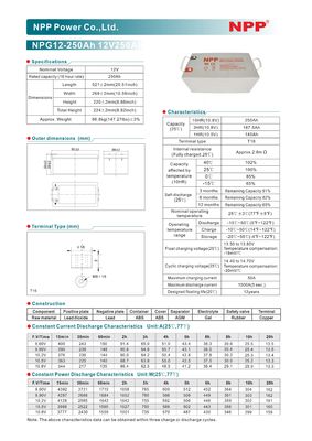 Chargeable NPP NPG12-250Ah Gel Deep Cycle Battery The Ultimate Solution for 12V 250Ah Applications