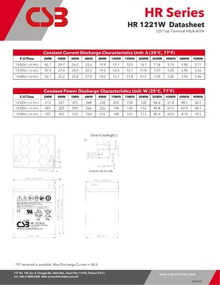 CSB Battery HR1221W 12V 21W High Performance Rechargeable Lead-Acid Dry Batteries for Electric Power