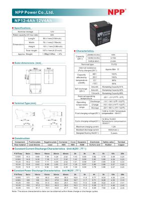 NPP NP12-4Ah Rechargeable Sealed Lead Acid 12V 4Ah Gel Battery