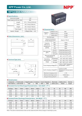 NPP NP12-9Ah Best Energy Storage Maintenance Free Sealed Lead Acid Replacement Gel Battery for Home Alarm Security System