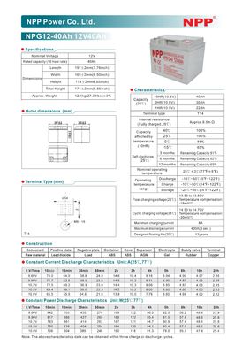 NPP NPG12-40Ah Best Energy Storage Maintenance Free Rechargeable Sealed Lead Acid 12V 40Ah Battery