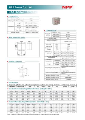 NPP NPG12-50Ah Rechargeable Gel Deep Cycle Battery Valve Regulated Lead Acid Battery Storage Gel Battery
