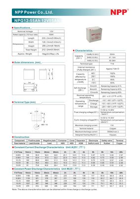 NPP NPG12-55Ah Best Energy Storage Maintenance Free Rechargeable Sealed Lead Acid 12V 55Ah Battery