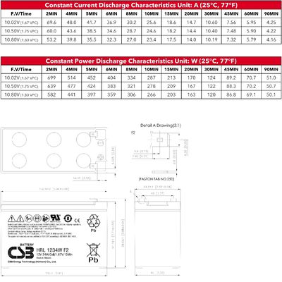CSB HRL1234W Battery 12V 34W Sealed Lead Acid Battery High Rate Long Life Gel Battery