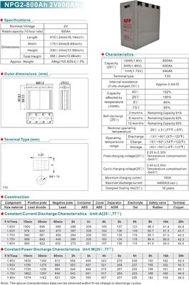 NPP NPG2-800Ah Gel AGM Solar Batteries 2V 800Ah Maintenance Free Lead Acid Gel Batteries UPS
