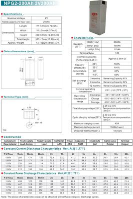 NPP NPG2-200 High-Performance Lead-acid Battery 2V 200Ah Gel Battery for Reliable Power