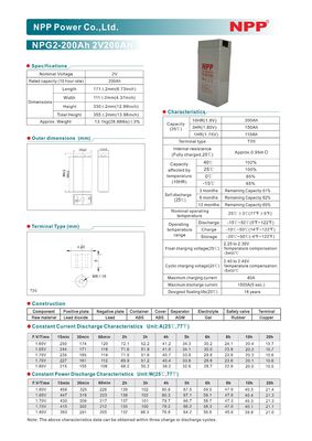 NPP NPG2-200 High-Performance Lead-acid Battery 2V 200Ah Gel Battery for Reliable Power
