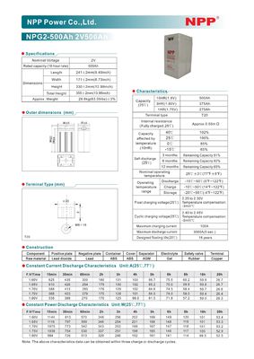 NPP Gel Battery Deep Cycle AGM Sealed Lead Acid Batteries NPG2-500 2V 500Ah Solar Energy Storage GEL Battery