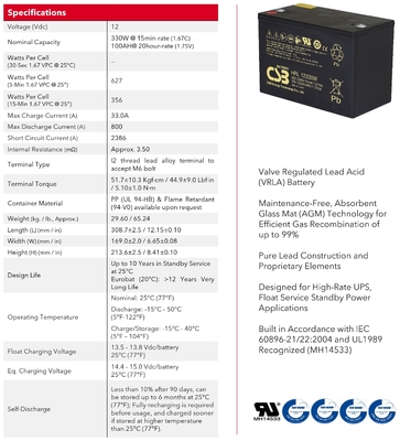 CSB HRL12330W 12V 330W VRLA-AGM Valve Regulated Lead Acid Battery