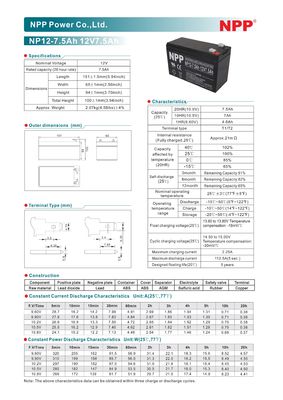 NPP NP12-7.5Ah Best Energy Storage Maintenance Free Rechargeable Sealed Lead Acid 12V 7.5Ah Gel Battery
